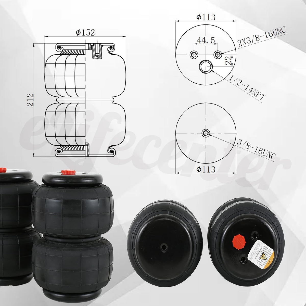 Universal 1/2" NPT Port Heavy Duty 2500 lbs Double Air Bags Suspension