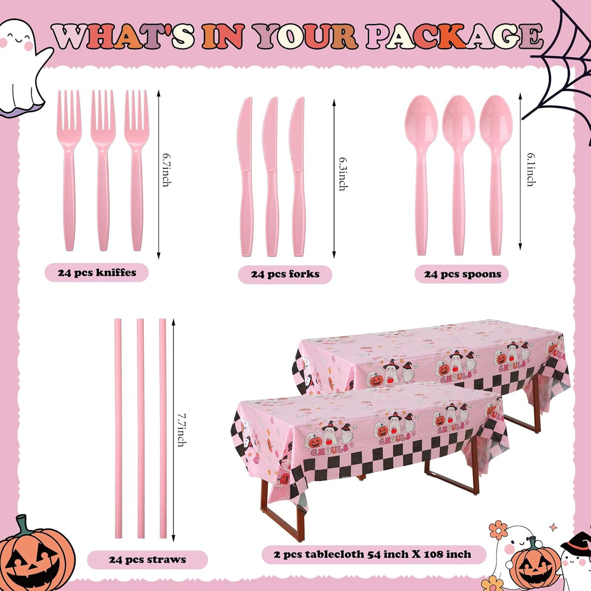 FoldTier 170 Pcs Pink Halloween Party Supplies Let's Go Ghouls Decorations