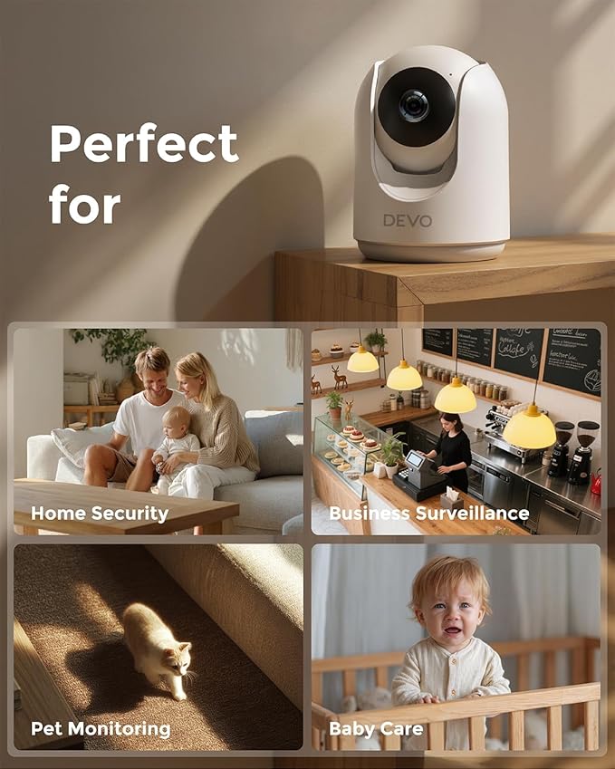 Devo Indoor Smart Cameras for Home Security 2K, 360 Pan-Tilt Human Pet Dog Baby - Image 9