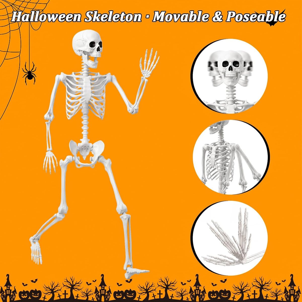 5.4FT/165cm Halloween Life Size Human Skeleton with Full Body Posable Joint
