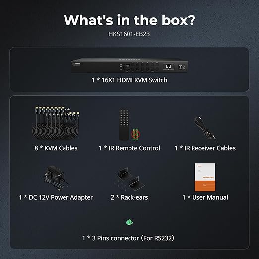 TESmart 16 Ports HDMI KVM Switch 4K@30Hz, 16X1 1U Rack Mount KVM USB2.0 EDID - Image 9