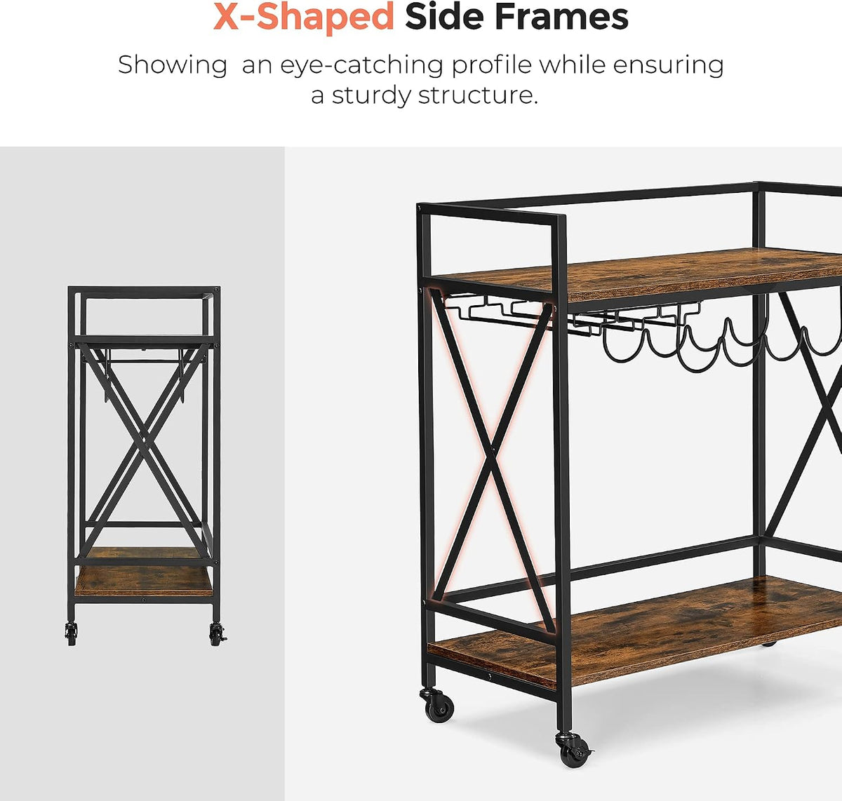 VASAGLE Bar Cart, Serving Cart with Casters, 31.5 x 15 x 35.4 Inches