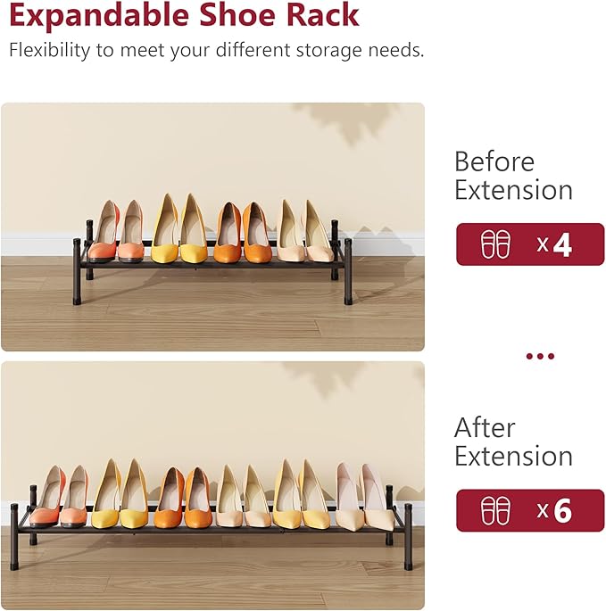 Tajsoon Expandable Shoe Rack for Closet 1 Tier, 28“-41“Adjustable & Stackable - Image 7