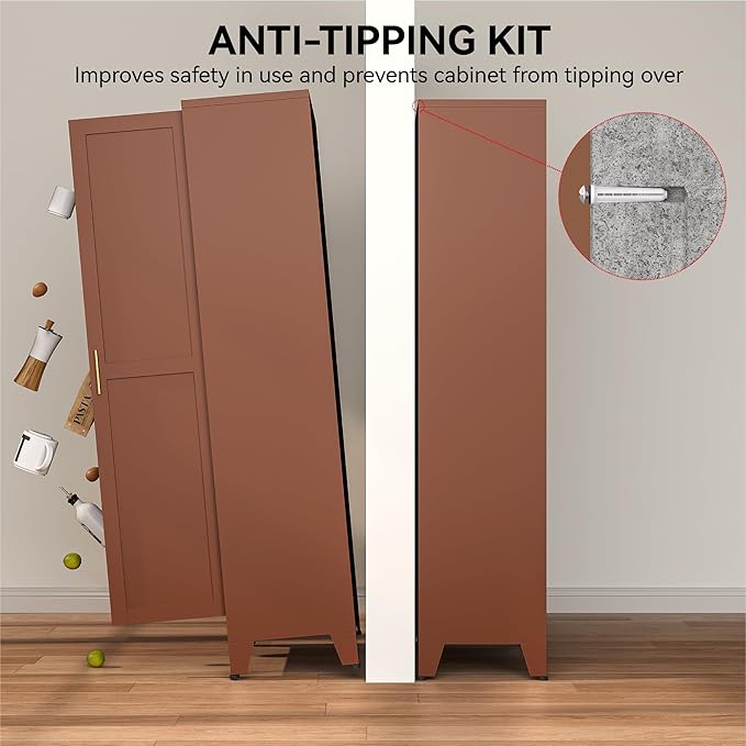 COFaR 71" Classic Pantry Cabinet in Brown, 5-Tier Storage - Image 7