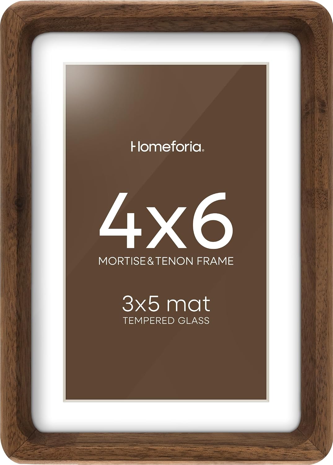 4x6 Mortise&Tenon Walnut Picture Frame, 3x5 Mat, Glass | High End Solid Oak Wood, Tempered Glass, Acid-Free 3x5 Removable Mat, 4x6 Edge-to-Edge Display 6x4, Wall Kit, Set Of 1