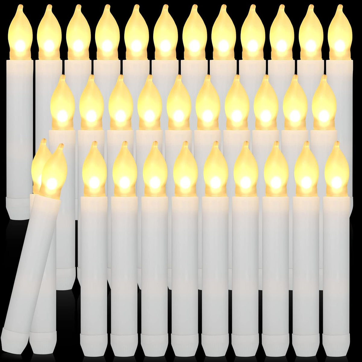 Macarrie 60 Pcs Halloween Flameless LED Taper Candles, White,Warm White