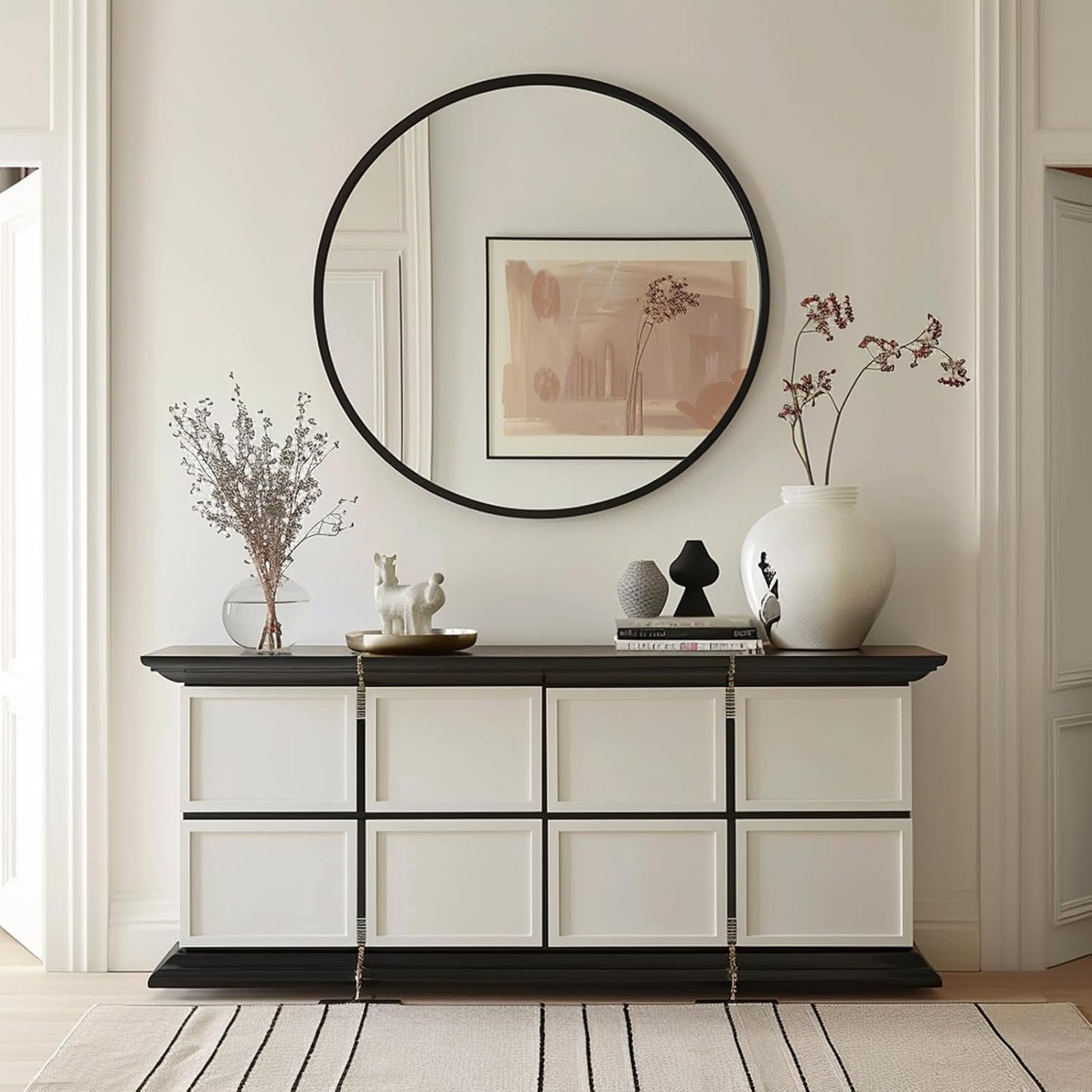 G-LEAF Black Round Mirror 32 inch Circle Mirror for Bathroom Vanity, Entryway, Living Room, Round Bathroom Mirror for Wall