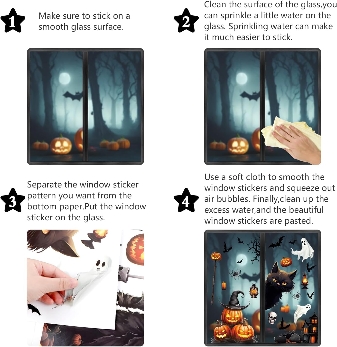 SULOLI 8 Sheets Halloween Window Clings, Scary Halloween Window Stickers Removable Double Sided Halloween Black Window Decals for Glass Window Halloween Decoration