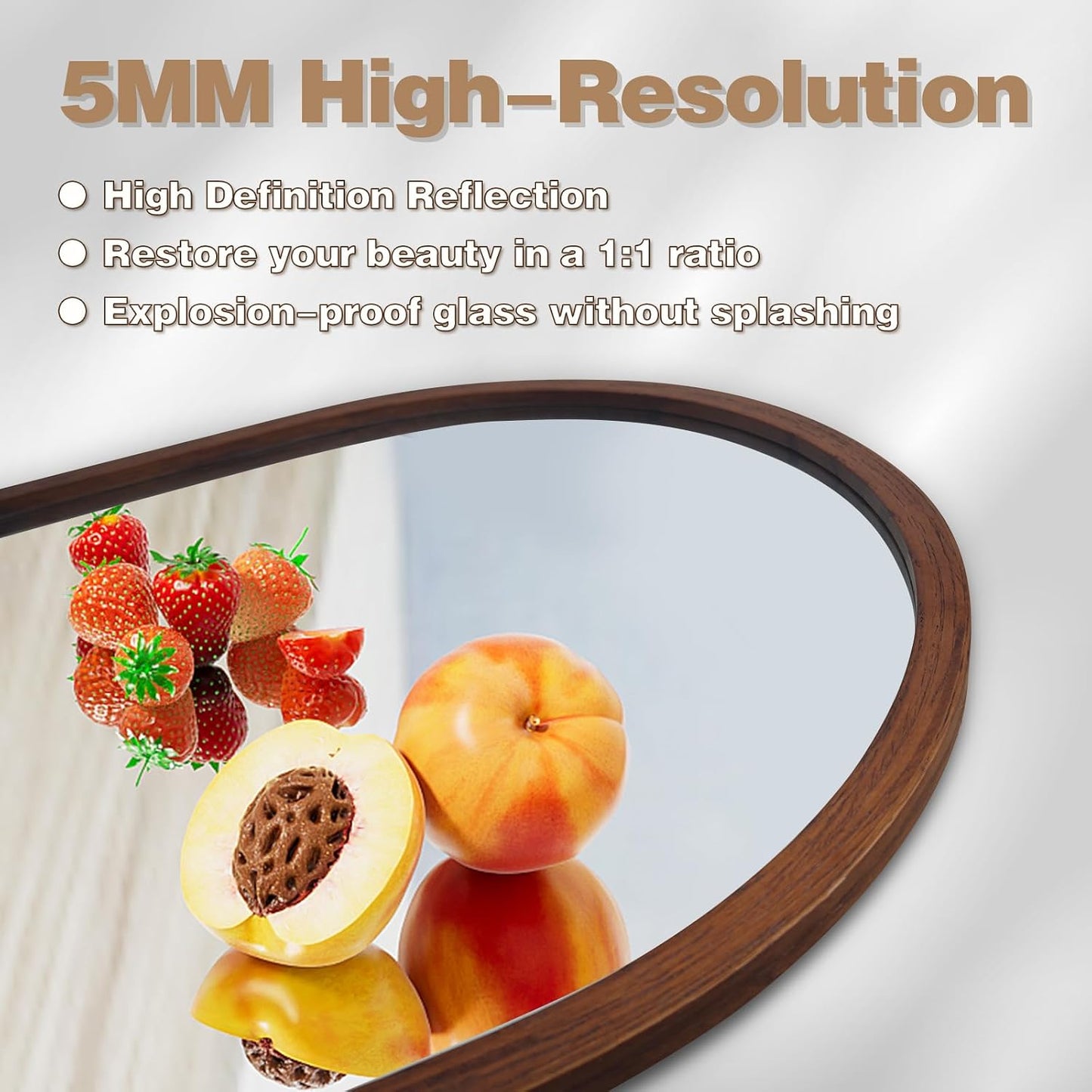Oval Full Length Mirror, 48"X24" Wood Wall Mirror, Walnut | HD Shatter-Proof, Wall Mounted Mirror for Home Decor, Bedroom Living Room Entryway Coloakroom, Horizontal/Vertical