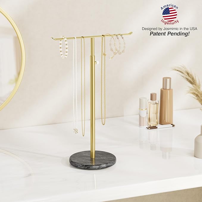 Josmimic Gold Necklace Holder Jewelry Organizer Stand – Adjustable Height T‑Bar - Image 7
