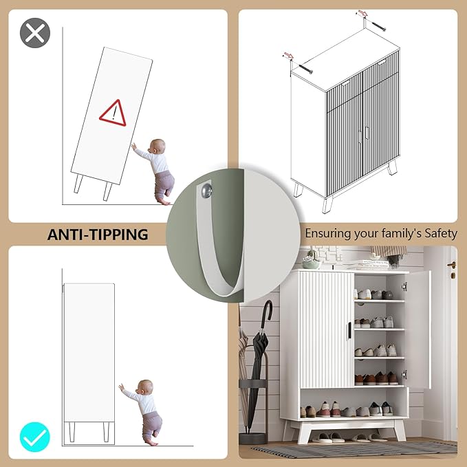 Shoe Cabinet Storage for Entryway, 5 Tier Fluted Shoe Storage Cabinet - Image 6