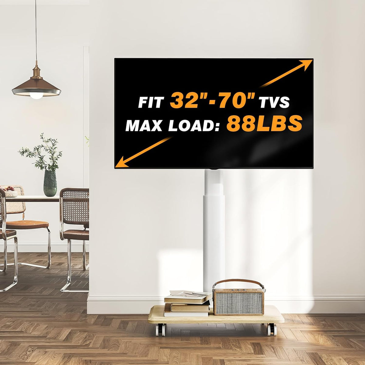 TVON Rolling TV Stand for 32-70 Inch TVs๏ผElegant Floor TV Stand with Wheels