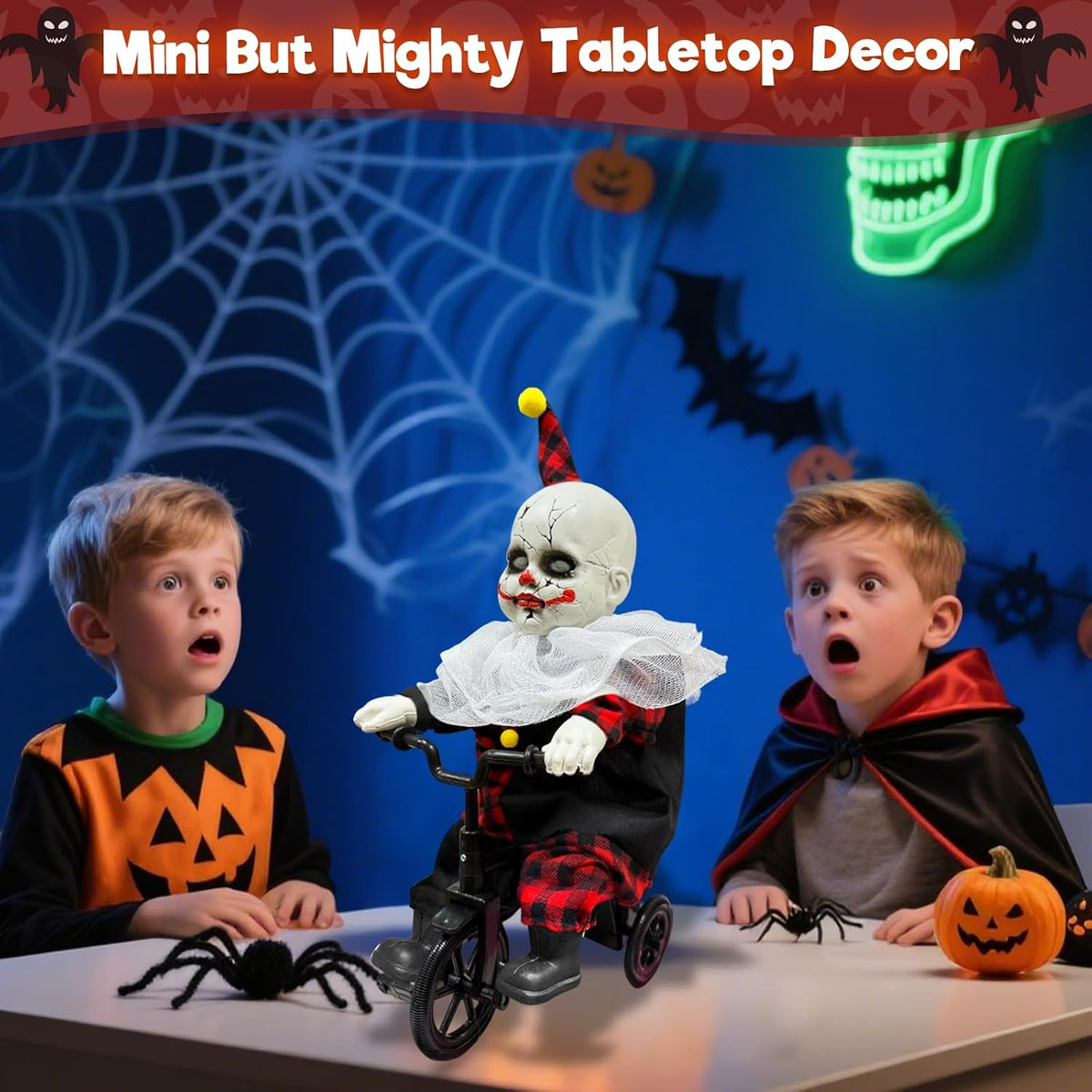 Halloween Animatronic 15.5โ Clown Ride on Bicycle Moving Back and Forth