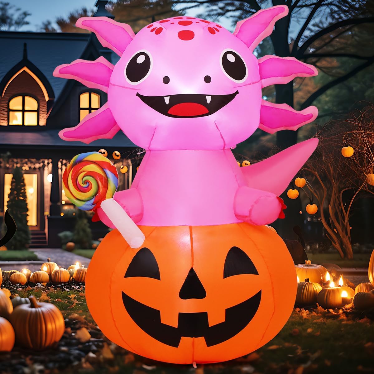 COMIN 5 FT Halloween Inflatables Axolotl Pumpkin Outdoor Decorations Blow Up ...