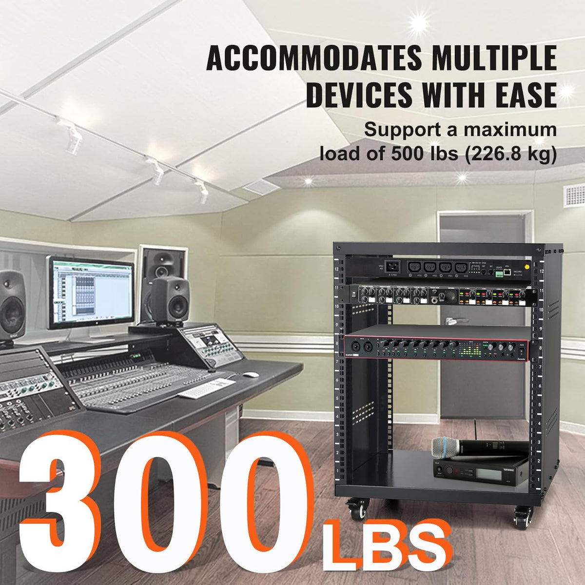 VEVOR 12U AV Rack Stand with Caster Wheels, Component Rack Cabinet Recording ...