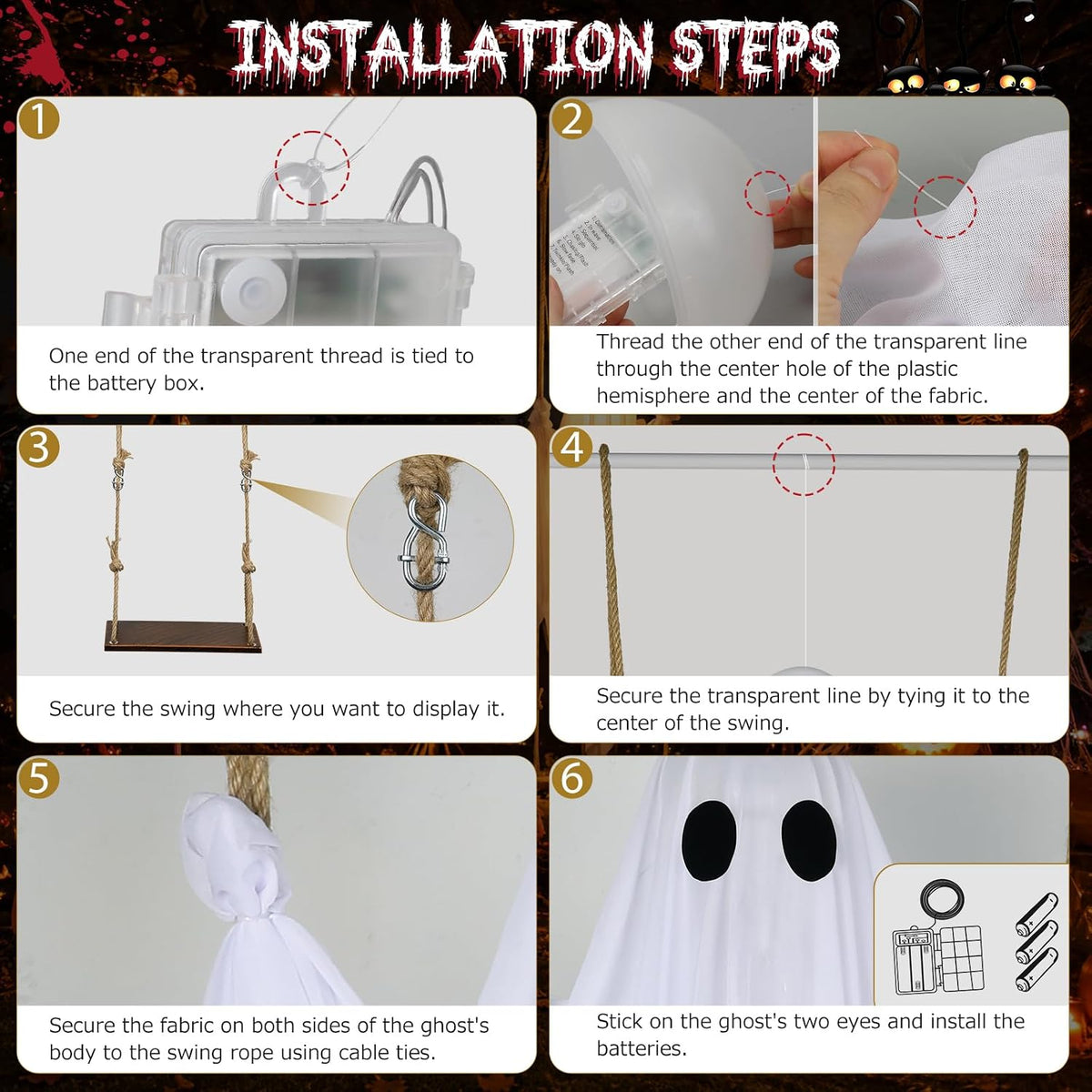 Halloween Decorations Outdoor โ Hanging Swing Ghost 4-8FT, Remote Light Up