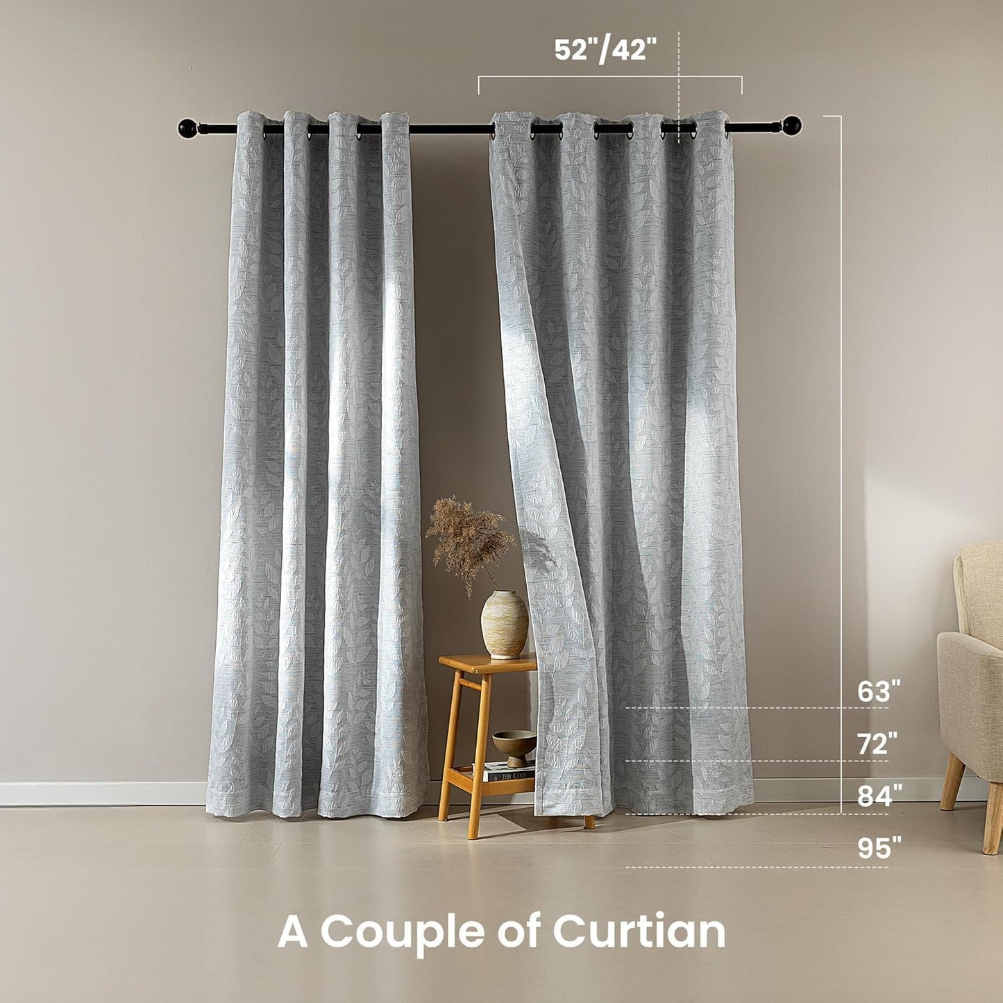 SLEEP ZONE Blackout Curtains for Bedroom and Living Room, Curtains & Drapes with Thermal Insulation for Room Darkening, Jacquard 180 GSM Window Curtain Panels, Light Gray, 52" × 95"