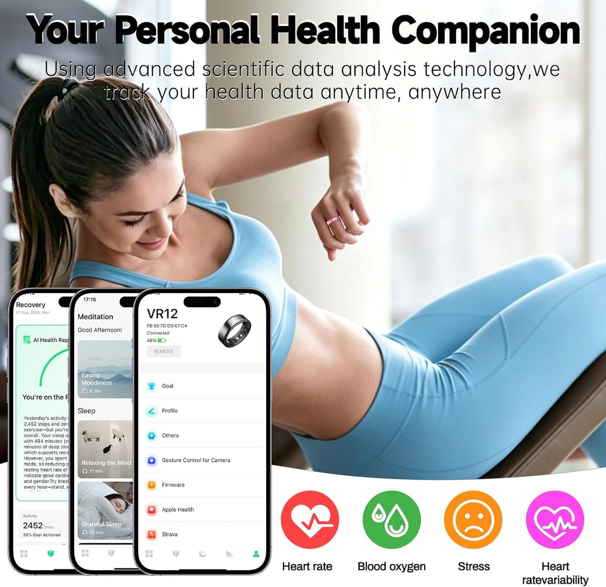 Smart Ring for Women & Men, AI Health Analysis, Thin Fitness Tracker Ring...