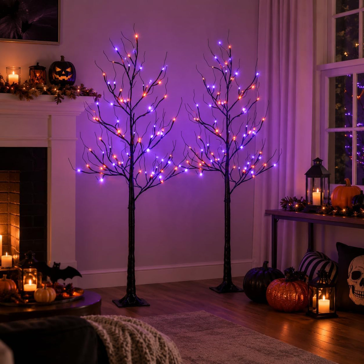5FT LED Lighted Halloween Tree 2-Pack Orange and Purple Lights Dรฉcor
