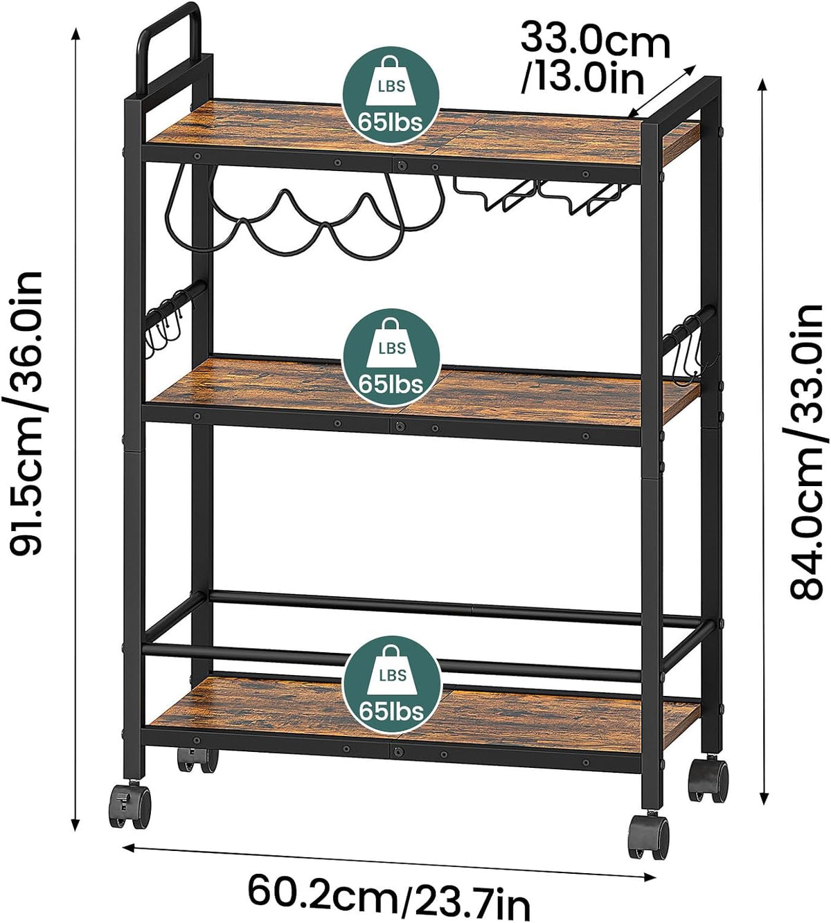 Bar Cart, Serving Cart for Home, Microwave Cart, Drink Cart, Mobile Kitchen S...