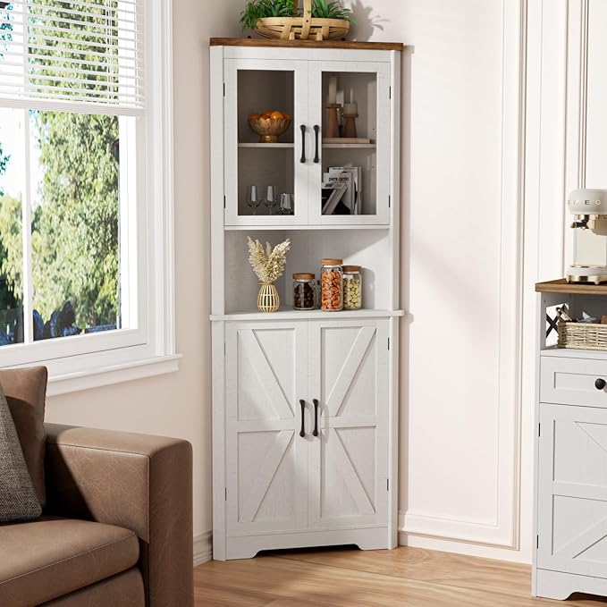 67''H Tall Corner Cabinet with 4 Tempered Glass Doors and Barn Doors, Farmhouse - Image 9
