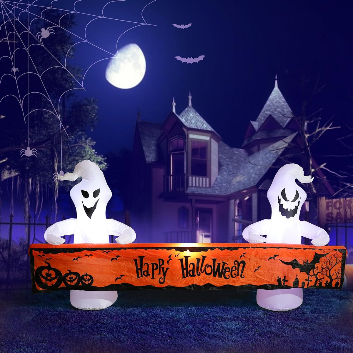 MUMTOP Halloween Outdoor Inflatable Ghost Yard Decor with Happy Halloween