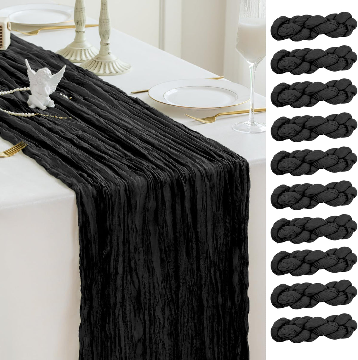 Sioloc Black Cheesecloth Table Runner Fall Autumn Decor for Home 10ft Table C...