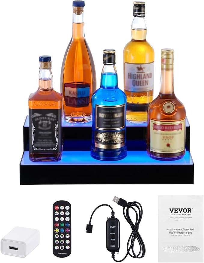 VEVOR LED Lighted Liquor Bottle Display, 2 Tiers 16 Inch Commercial Illuminated - Image 9