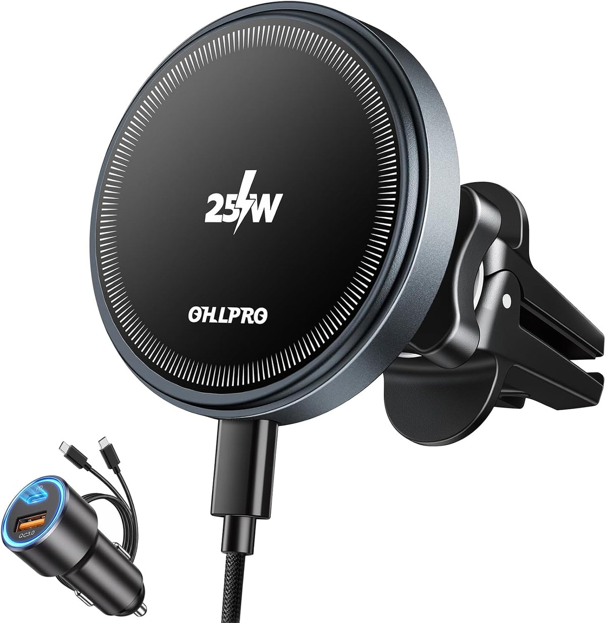 OHLPRO 25W MagSafe Car Mount Charger, Magnetic Wireless Car Charging Holder