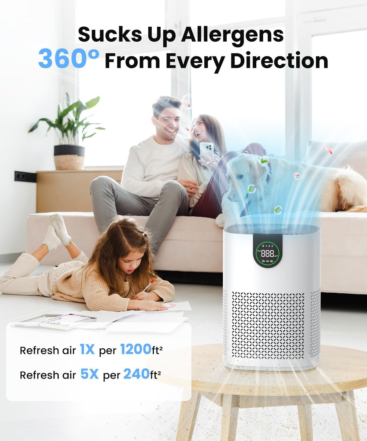 VEWIOR 2 Pack Air Purifiers with Washable Filter for Home Up to 1200ftยฒ