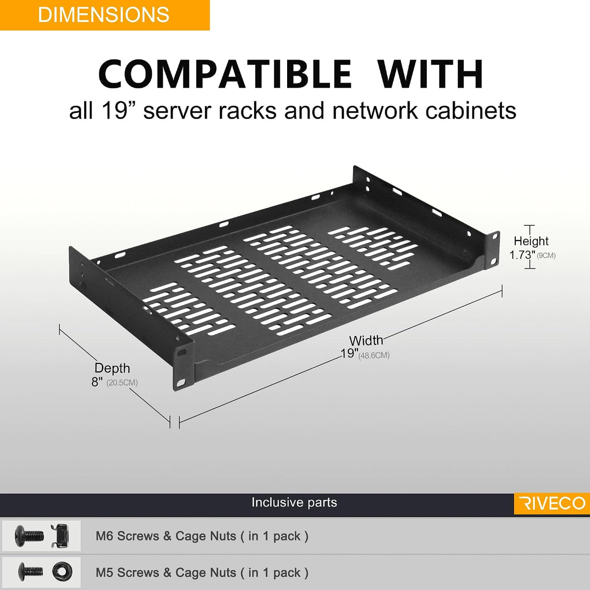 RIVECO 2 PCS 8โ Rack Shelves for 19 inches Network Rack & Cabinets, 1U Ra...
