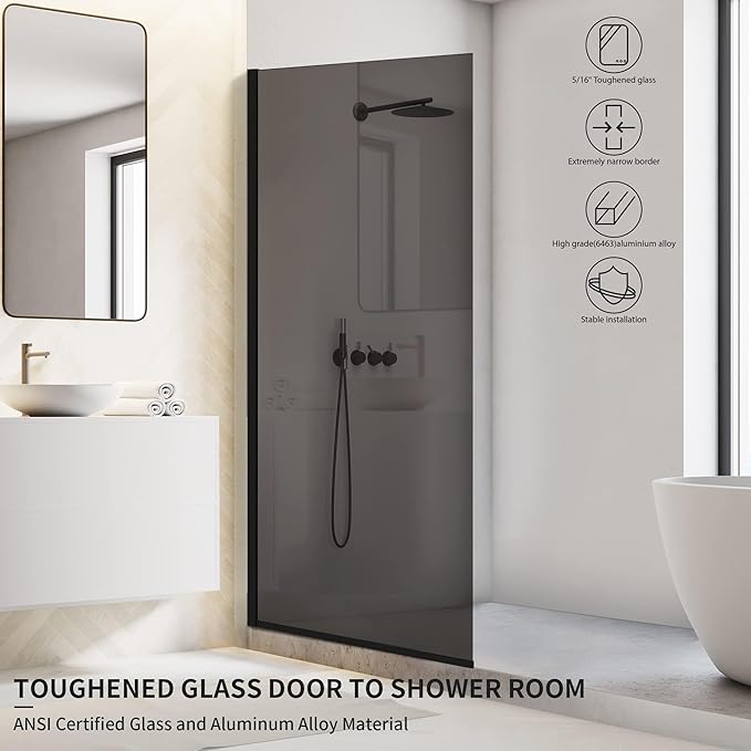 Bathroom Shower Door Screen, 34 in. W x 74 in. H Single Panel Frameless Shower - Image 7