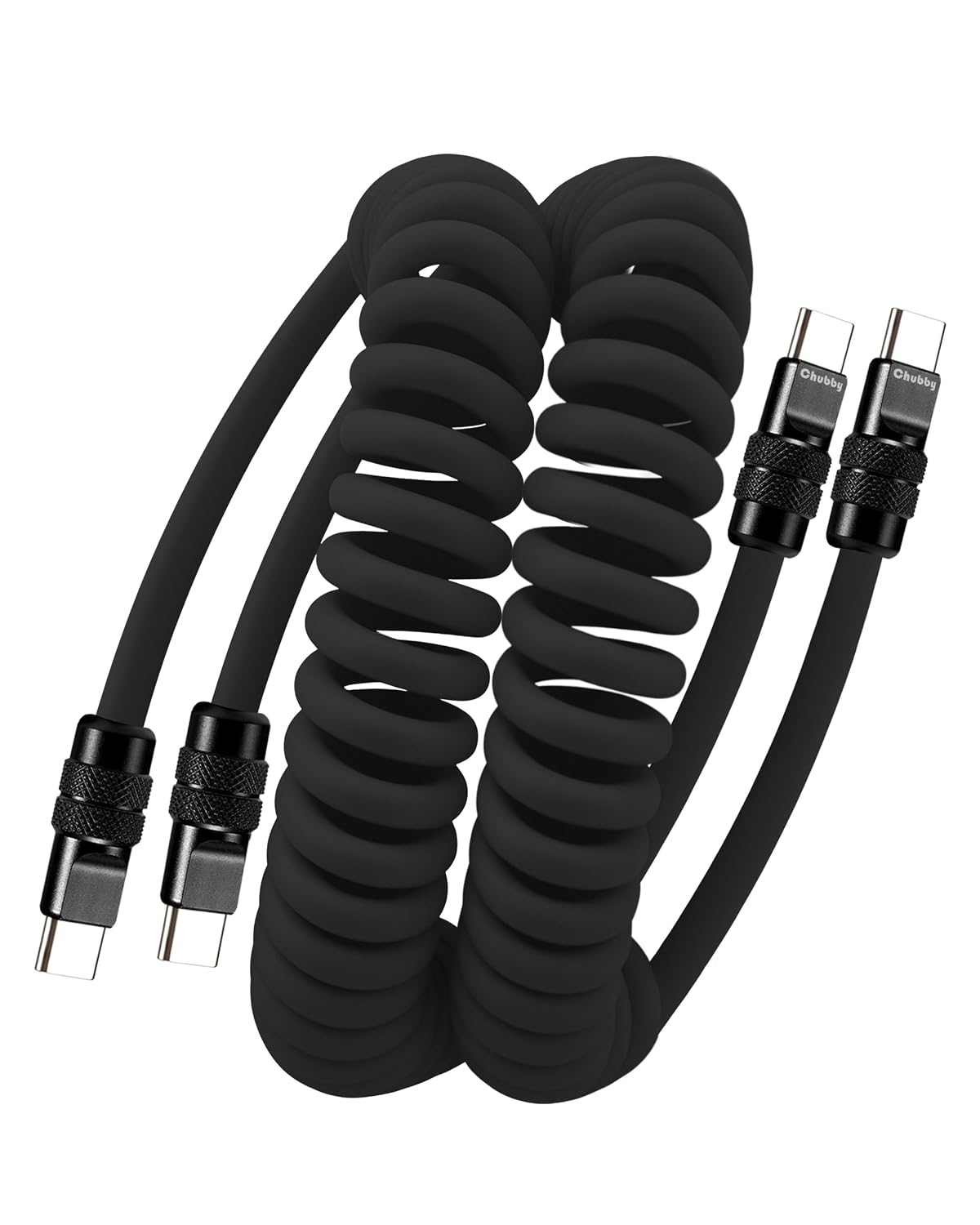 chubbycable Coiled USB C Cable 240H Sag-Free Charging Cable, 2 Pack, Black