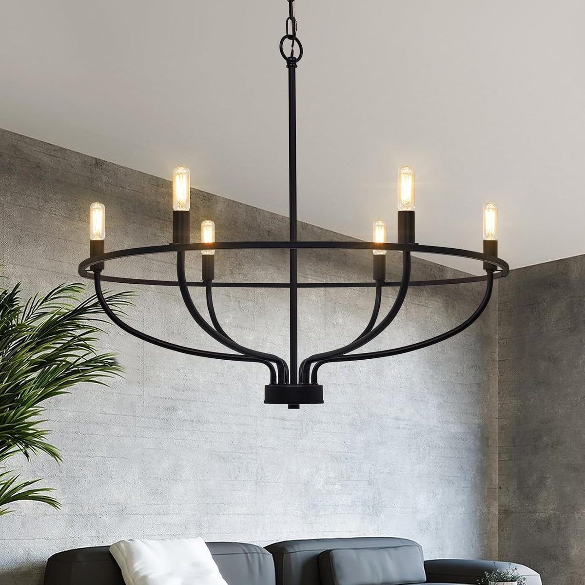 Black Farmhouse Chandelier, 6-Light Dining Room Light Fixture