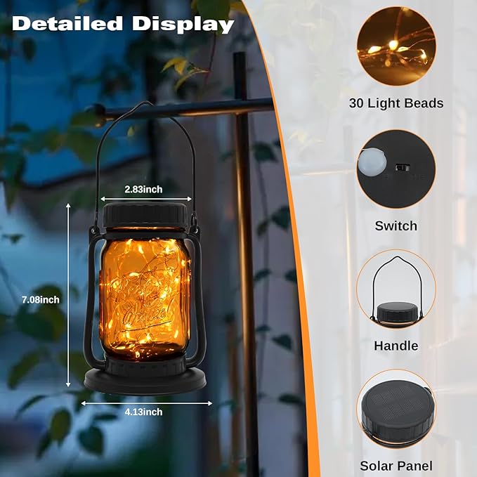 Mason Jar Lights - Solar Lantern Outdoor Waterproof, Hanging Solar Lights for...