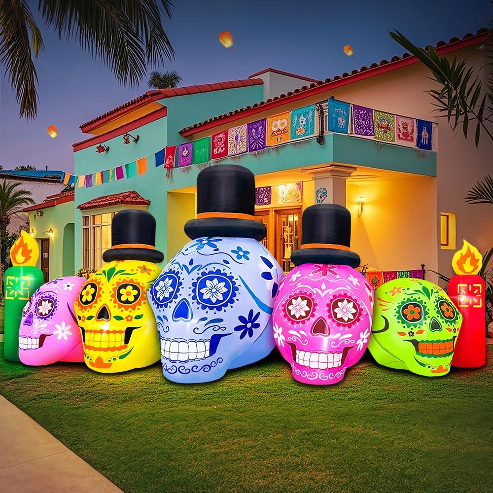 7FT Halloween Inflatable Blow Up Decorations, Dia de Los Muertos Decorations,...