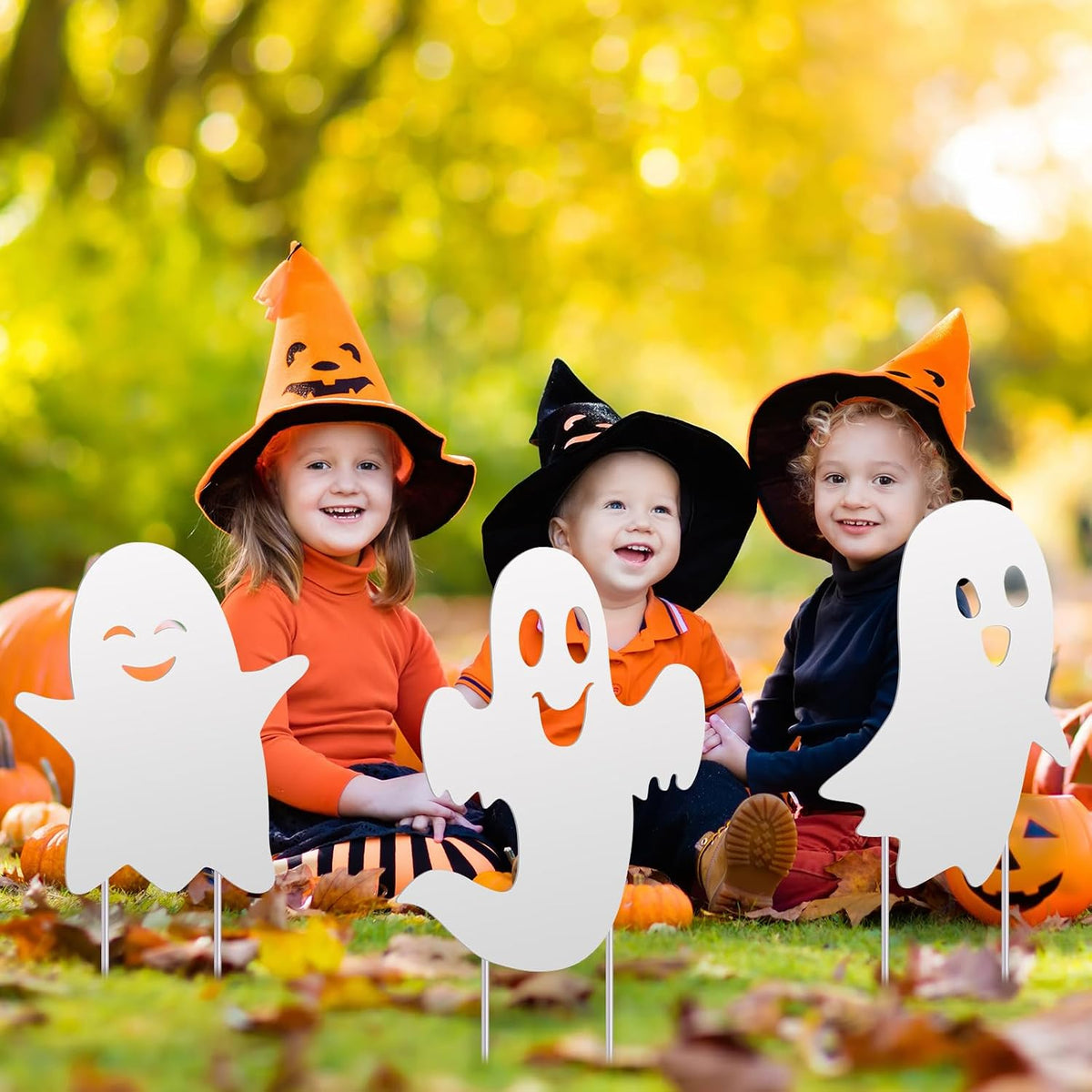 3 Pack Metal Halloween Ghost Decor, Outdoor Halloween Yard Sign