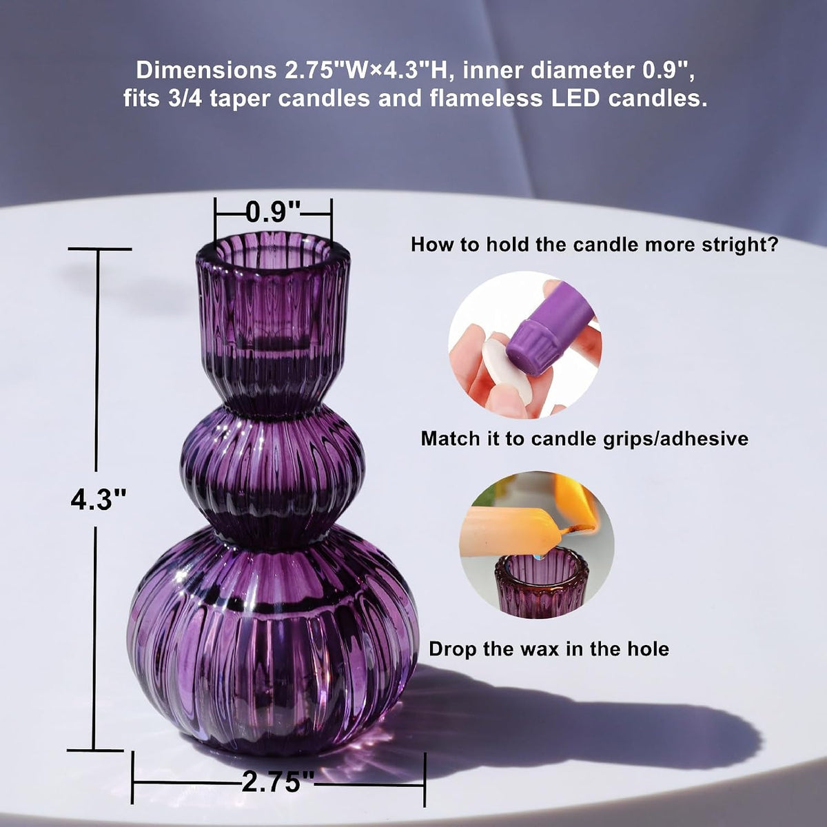 Woho Set of 6 Purple Taper Candle Holders 4.3" H for Halloween Decorations