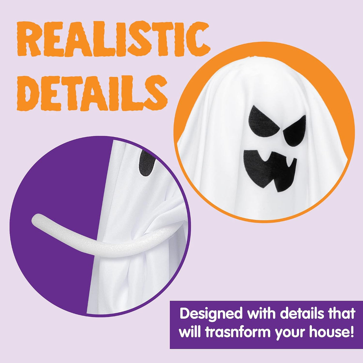 JOYIN 7 Pcs Halloween Hanging Ghost Decorations Outdoor, 19.6โ Flying White G...