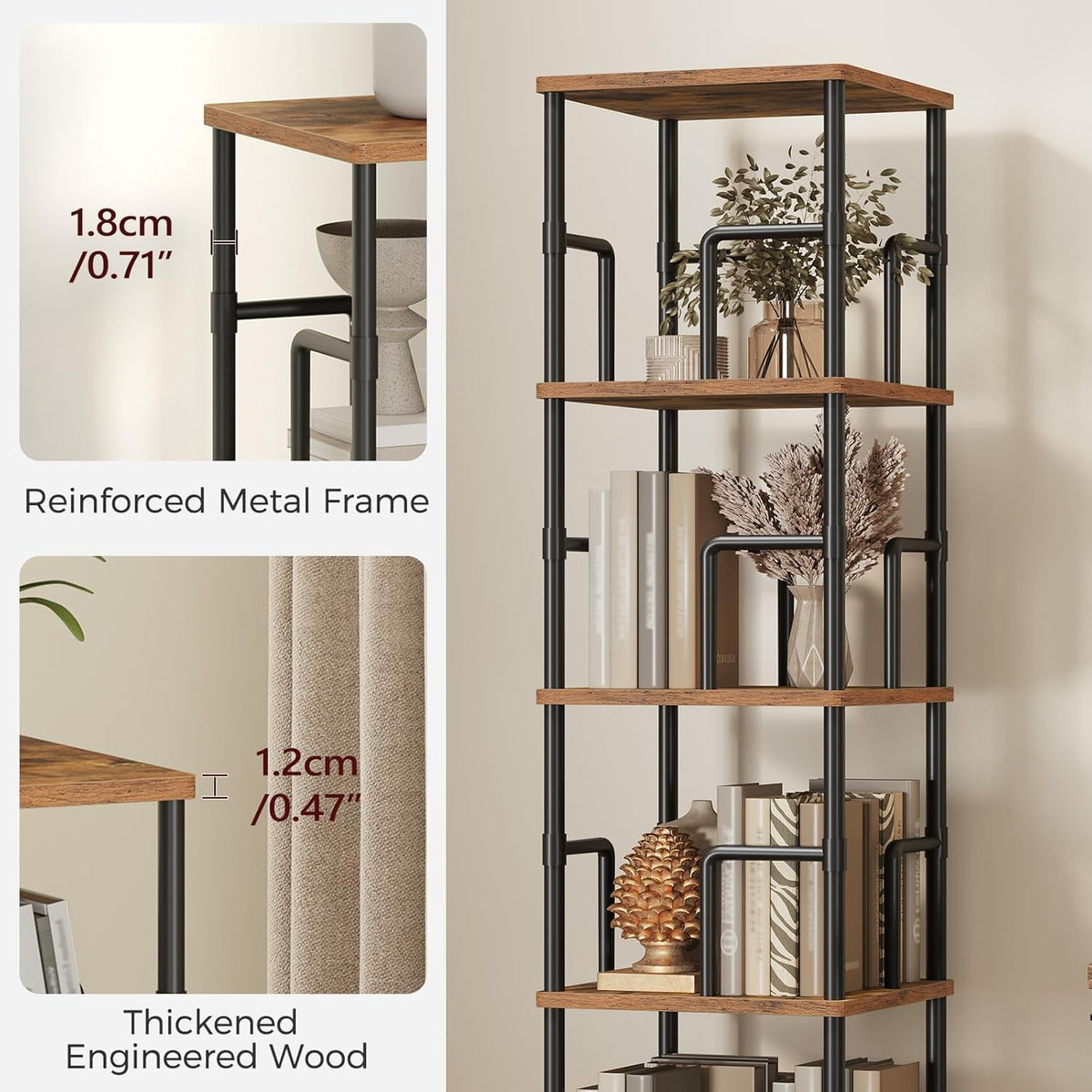MAHANCRIS 5-Tier Rotating Bookshelf, Freestanding Corner Bookshelf, 360ยฐ Spin...