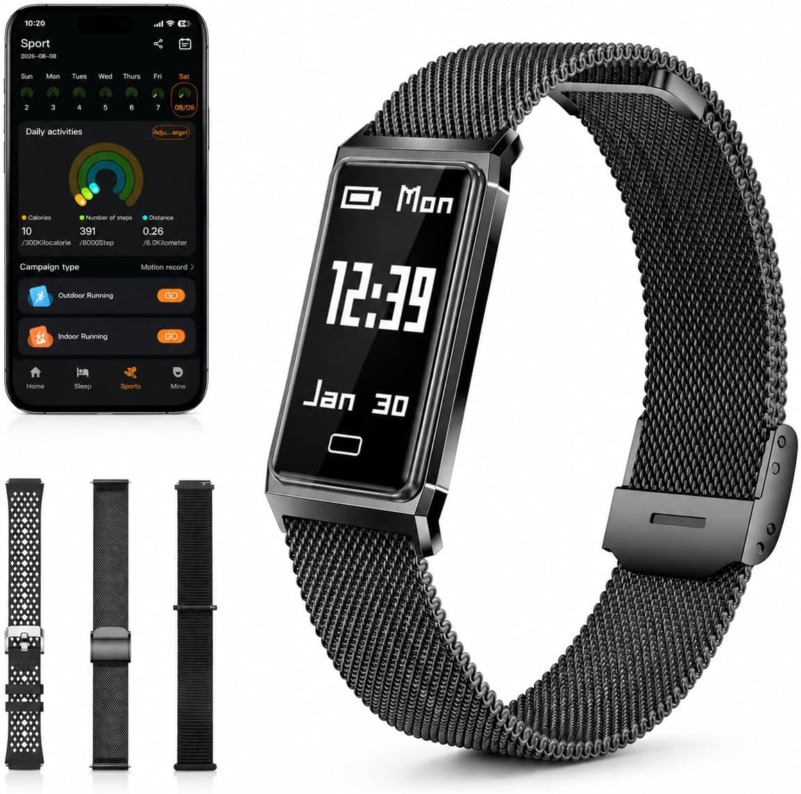 fitness tracker with heart rate & sleep tracking, main product view