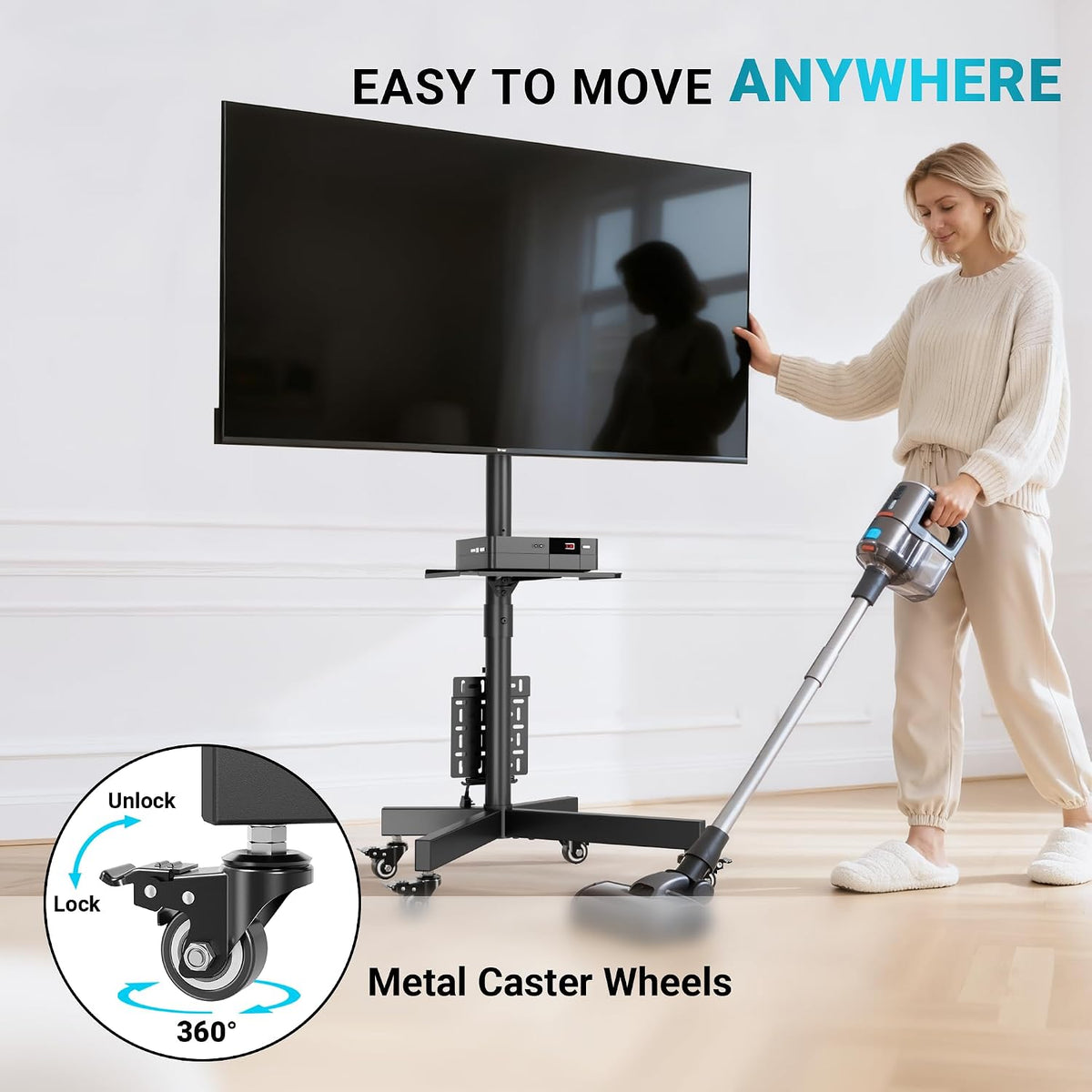 BONTEC Rolling TV Stand with Pegboard Storage for 32โ65 Inch TVs, Black