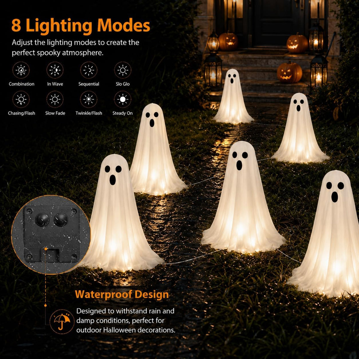Halloween Decorations, 6 Pack Solar Ghost String Stake Lights 12.8 FT