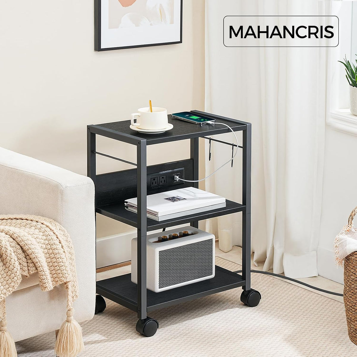 MAHANCRIS Industrial Printer Cart, 3-Tier Mobile Printer Stand, Rolling Cart ...