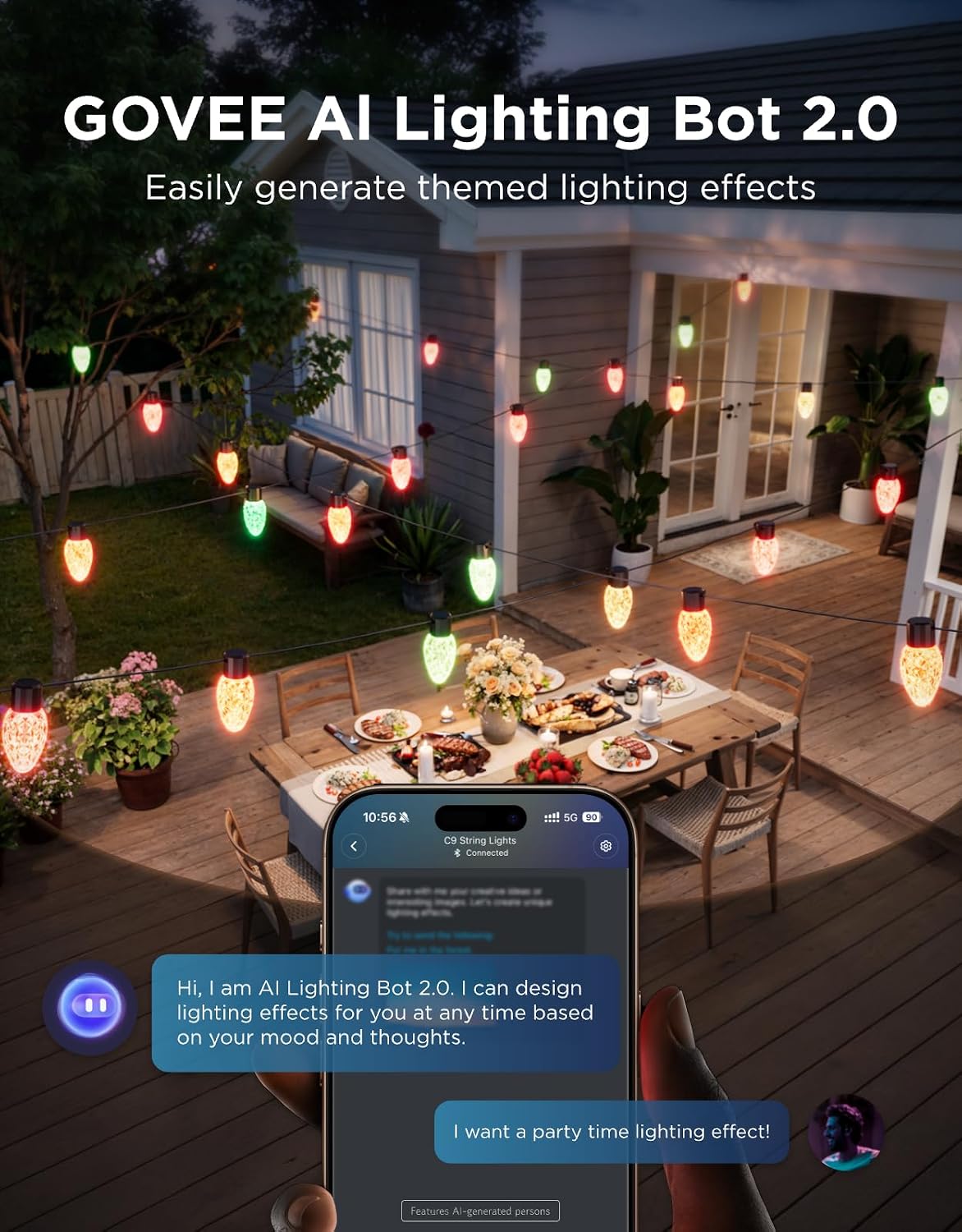 Govee C9 String Lights, Outdoor Halloween Christmas Lights, 49ft