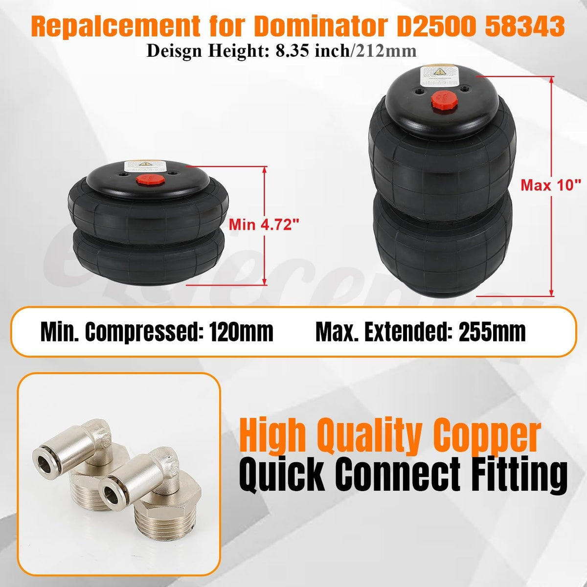Universal 1/2" NPT Port Heavy Duty 2500 lbs Double Air Bags Suspension