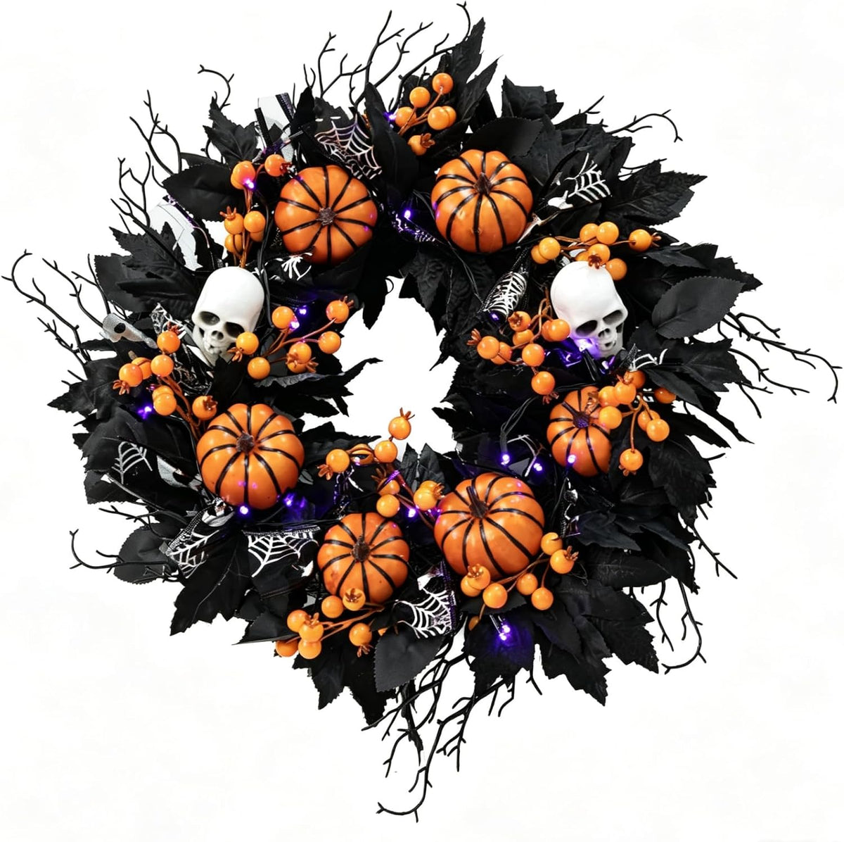 20" Halloween Wreath for Front Door, Black Gothic Spooky Outdoor Dรฉcor