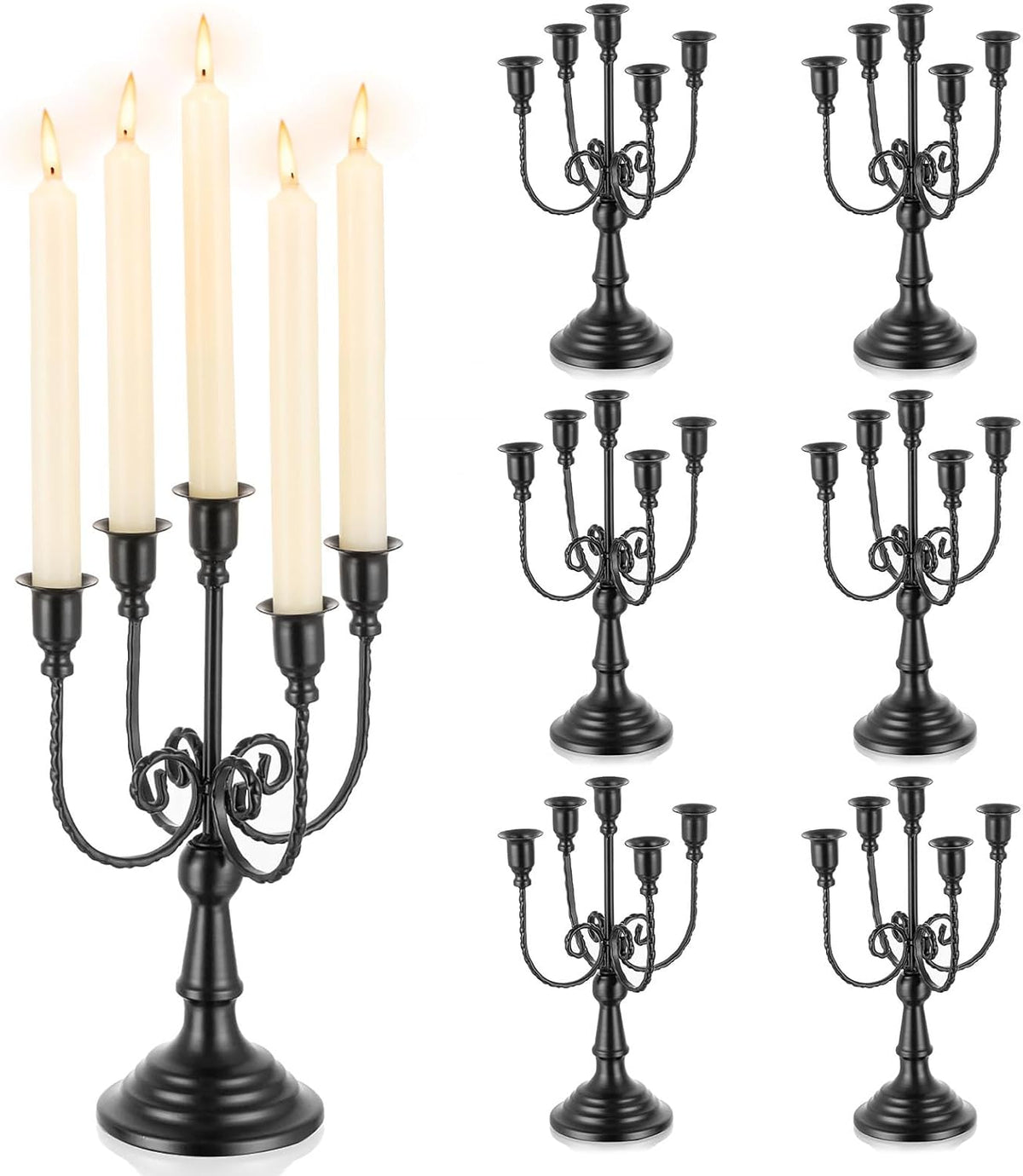 Romadedi Halloween Candelabra, Black 5-Arm Candle Holder 11.8", Set of 6