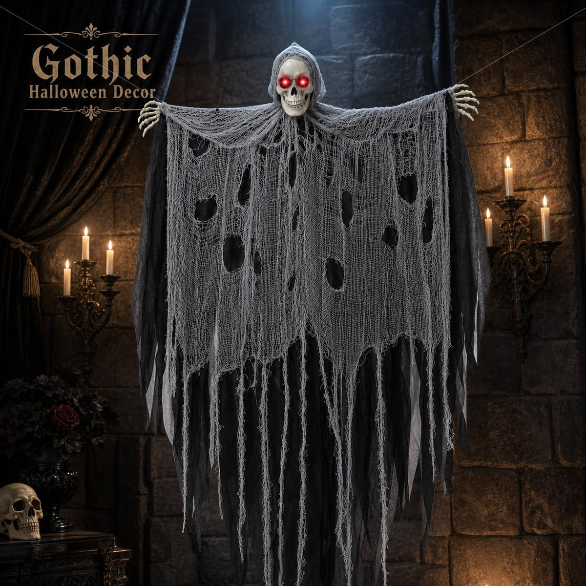 HOMELEX 5 FT Floating Skeleton Ghost Halloween Decor, 4 FT Wide
