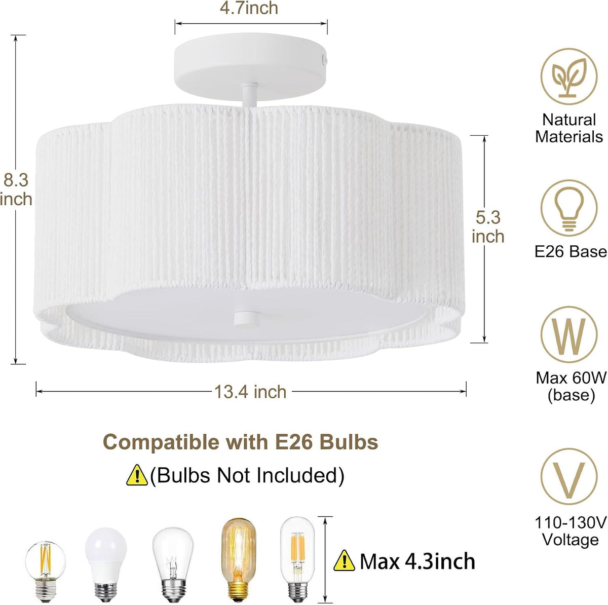Rattan Ceiling Light Fixtures Flush Mount,3-Light Boho Light Fixtures Ceiling...